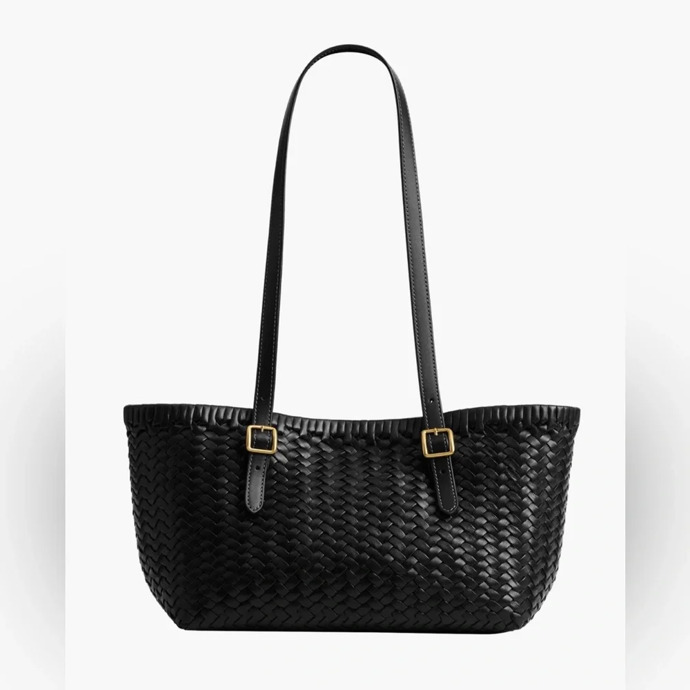 Coach Black Woven Leather Swing Tote - Picture 13 of 13